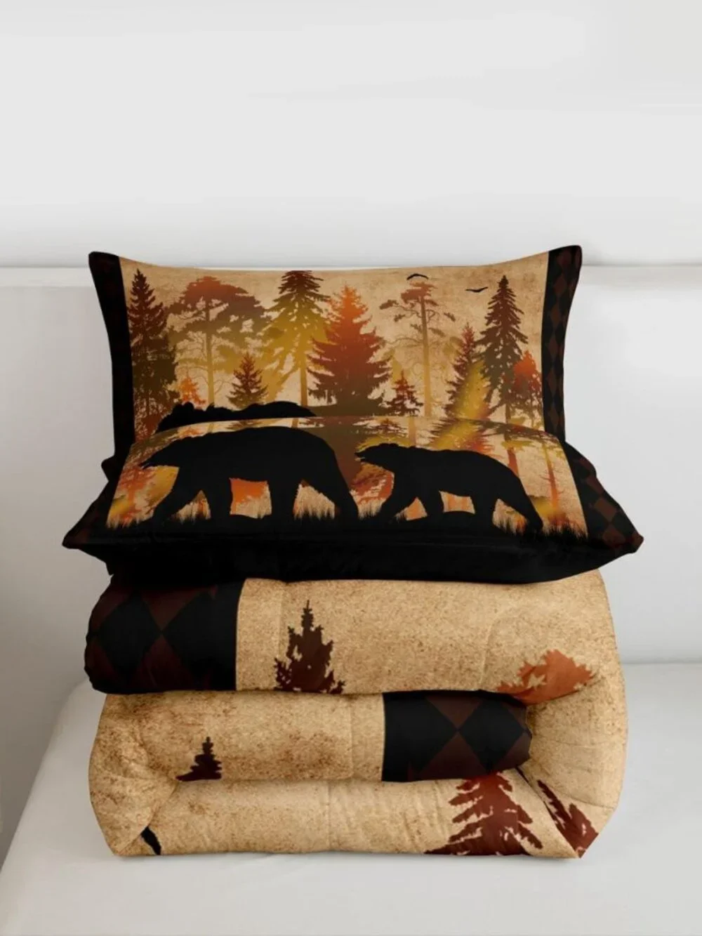 Queen Size Bear Comforter Set, Boys Cabin Lodge Decor Bedding Set Rustic Farmhou